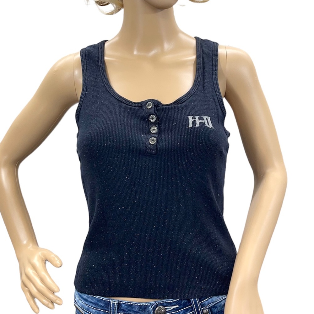 HARLEY-DAVIDSON Sparkle Black Ribbed Women’s Custom Cropped Tank Top Size Small